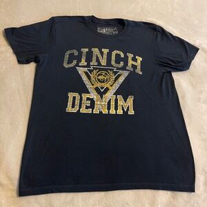 CINCH Denim Mens T Shirt‎ Medium Gold Graphic Crew Neck Casual Short Sleeve Top